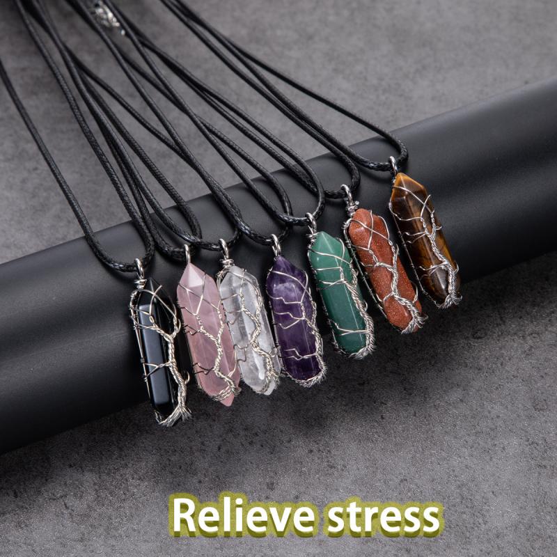 Natural Amethyst Stone Necklace | Stress Relief Yoga Pendant