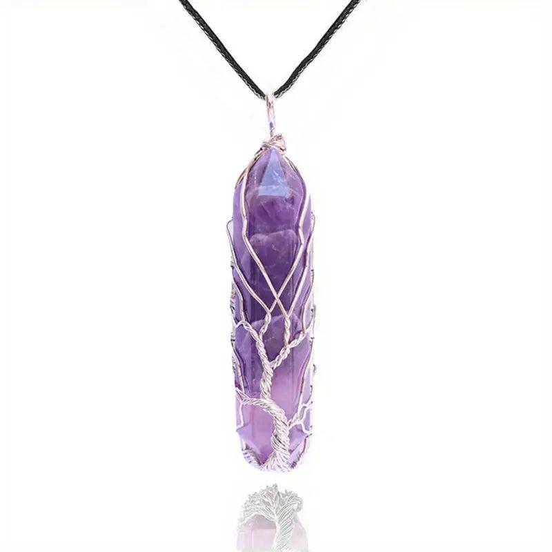Natural Amethyst Stone Necklace | Stress Relief Yoga Pendant