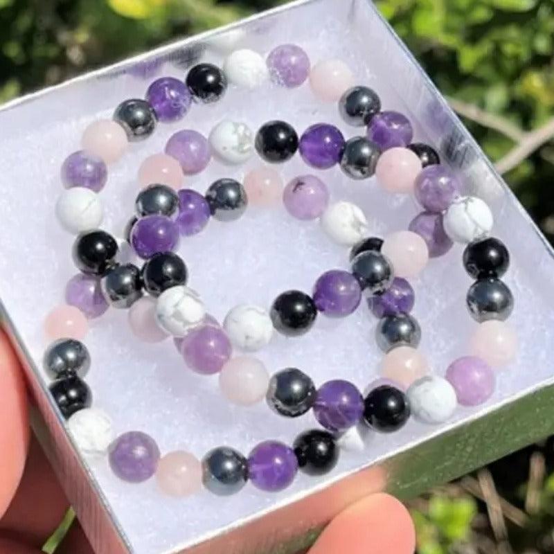 Crystal Bracelet Hematite Beads Rose Stone Jade Garnet Tourmaline