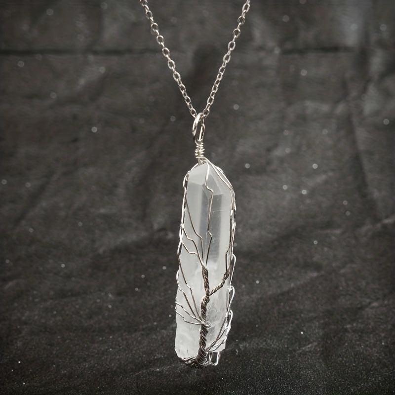 Hand Wired Clear Quartz Crystal Chakra Pendant Necklace