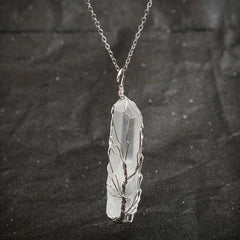 Hand Wired Clear Quartz Crystal Chakra Pendant Necklace