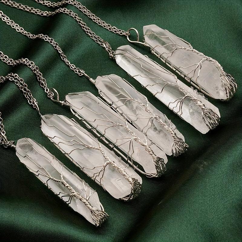 Hand Wired Clear Quartz Crystal Chakra Pendant Necklace