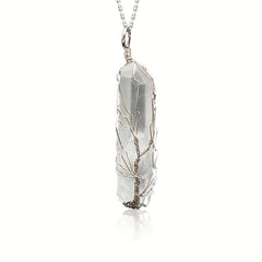 Hand Wired Clear Quartz Crystal Chakra Pendant Necklace