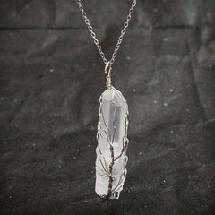 Hand Wired Clear Quartz Crystal Chakra Pendant Necklace