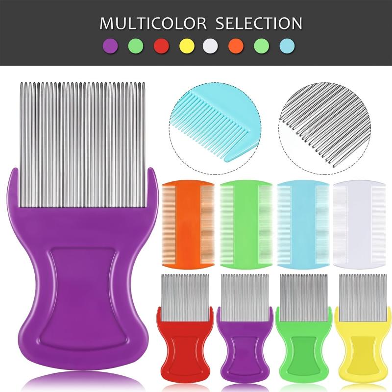 8pcs Double Sided Lice Removal Comb Hair Grooming Comb With Metal Teeth