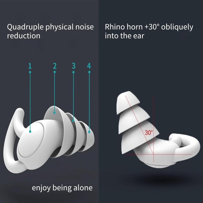 2 Pairs Soft Reusable Sleep Earplugs Noise Reduction Silicone Hearing Protection