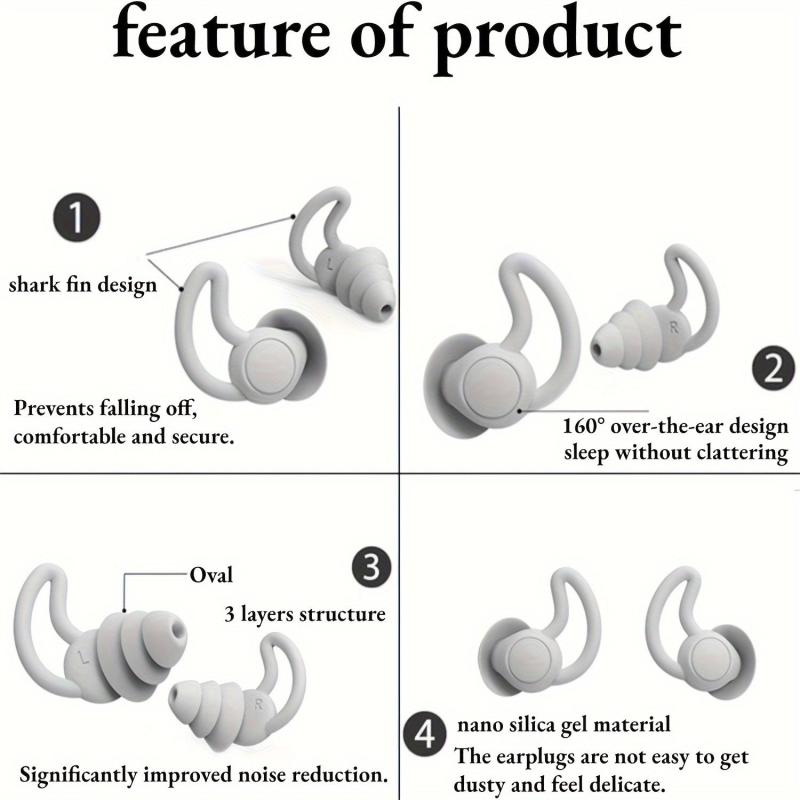 2 Pairs Soft Reusable Sleep Earplugs Noise Reduction Silicone Hearing Protection