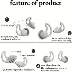 2 Pairs Soft Reusable Sleep Earplugs Noise Reduction Silicone Hearing Protection