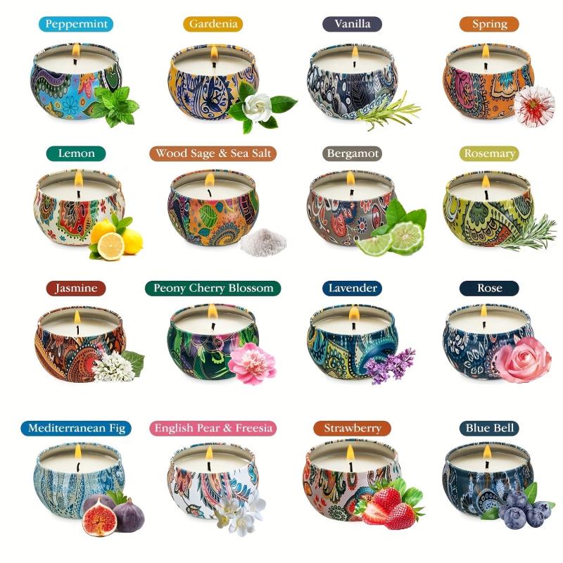 16 Small Soy Wax Aromatherapy Candles in Portable Tins