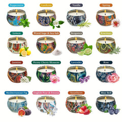 16 Small Soy Wax Aromatherapy Candles in Portable Tins