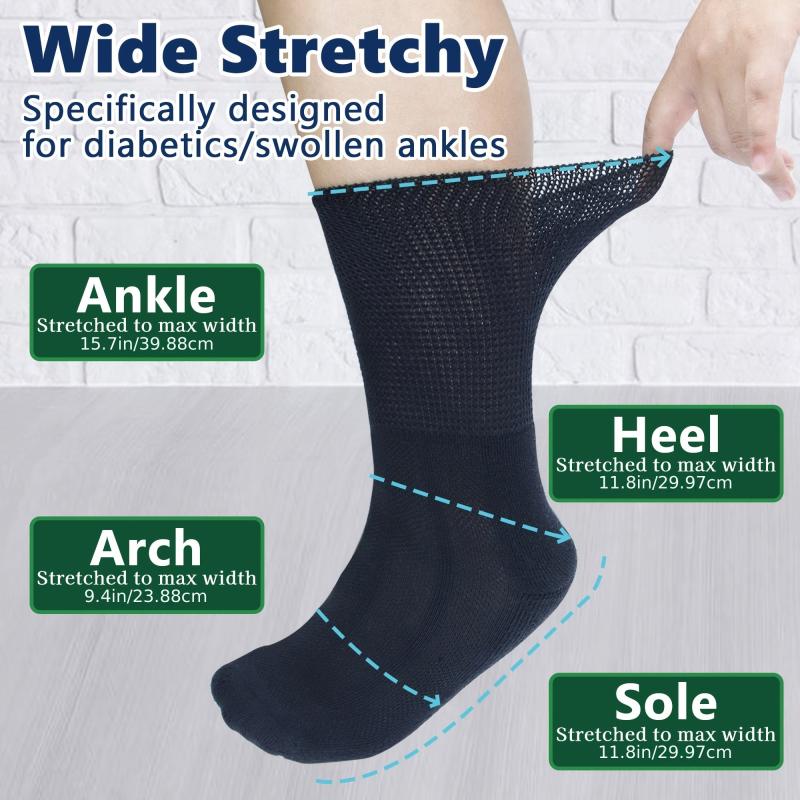 3 Pairs Diabetic Socks Bamboo Fiber & Nylon Blend Extra Wide Socks