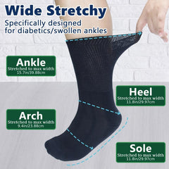 3 Pairs Diabetic Socks Bamboo Fiber & Nylon Blend Extra Wide Socks