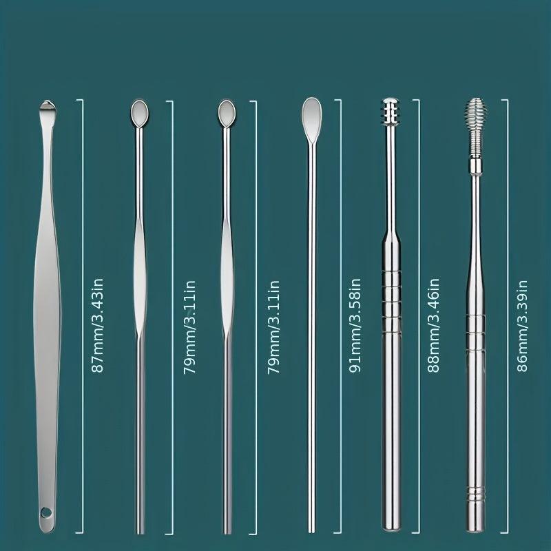 6pcs Stainless Steel Ear Scoop Set Ear Rakes Dual Head Ear Picking Tool