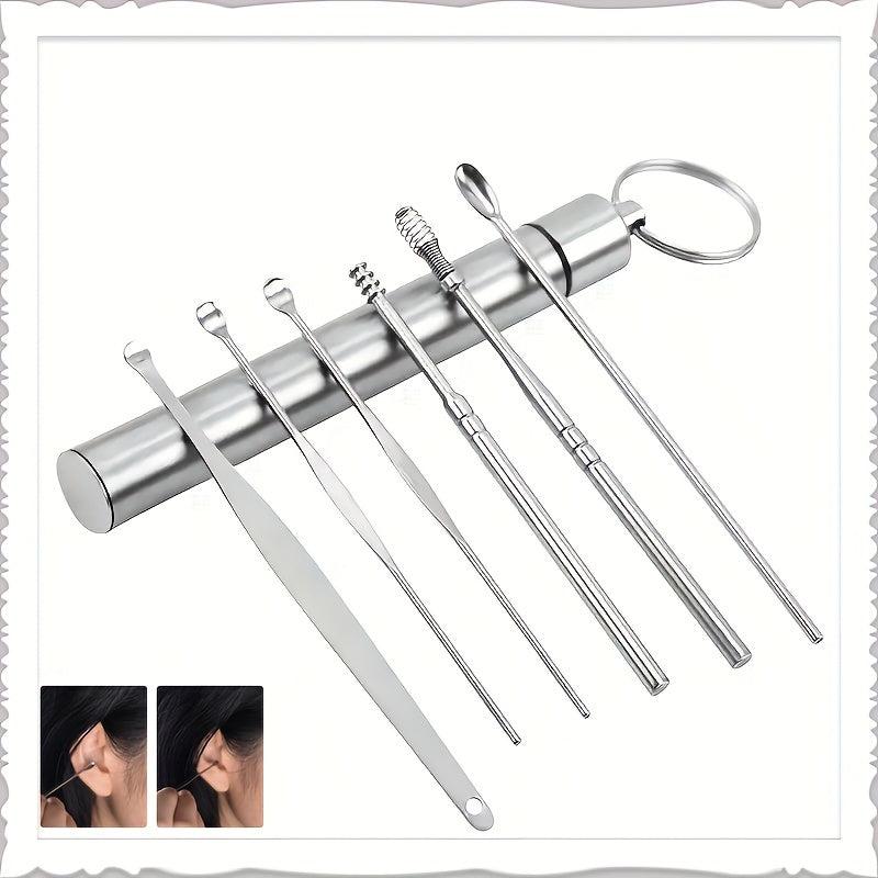 6pcs Stainless Steel Ear Scoop Set Ear Rakes Dual Head Ear Picking Tool