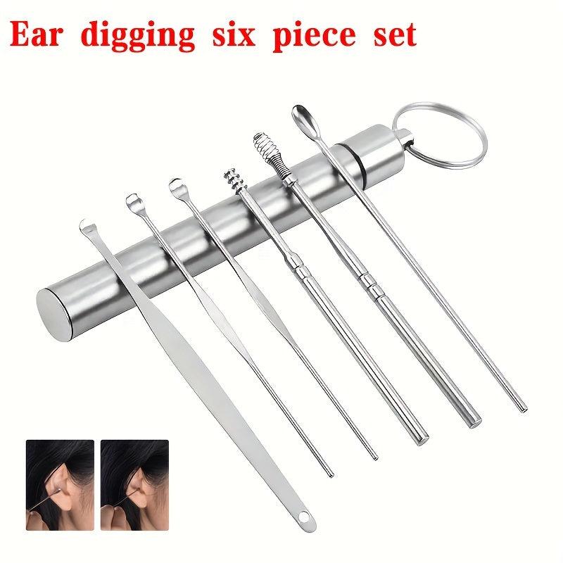 6pcs Stainless Steel Ear Scoop Set Ear Rakes Dual Head Ear Picking Tool