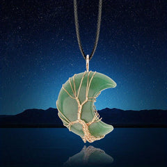 Natural Crystal Moon Pendant Tree Of Life Reiki Healing Stone