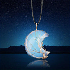 Natural Crystal Moon Pendant Tree Of Life Reiki Healing Stone