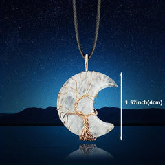 Natural Crystal Moon Pendant Tree Of Life Reiki Healing Stone