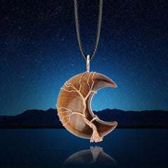 Natural Crystal Moon Pendant Tree Of Life Reiki Healing Stone