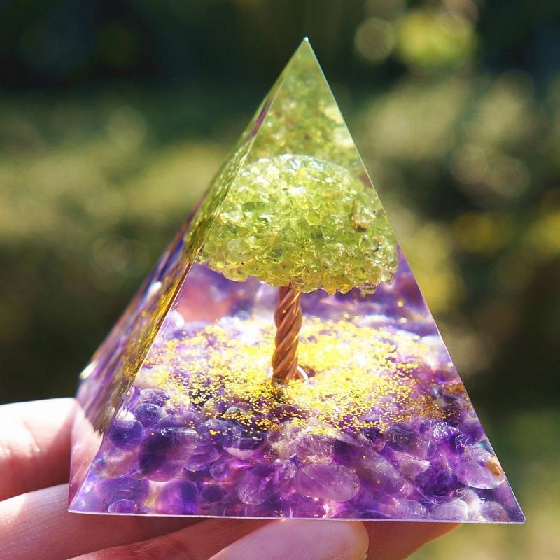 Quartz Crystal Energy Generator Tree Of Life Pyramid Peridot Amethyst