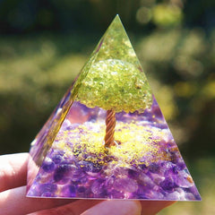 Quartz Crystal Energy Generator Tree Of Life Pyramid Peridot Amethyst