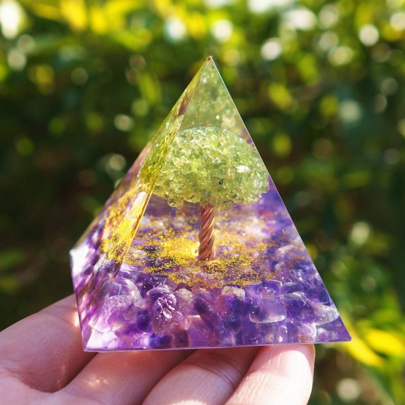 Quartz Crystal Energy Generator Tree Of Life Pyramid Peridot Amethyst
