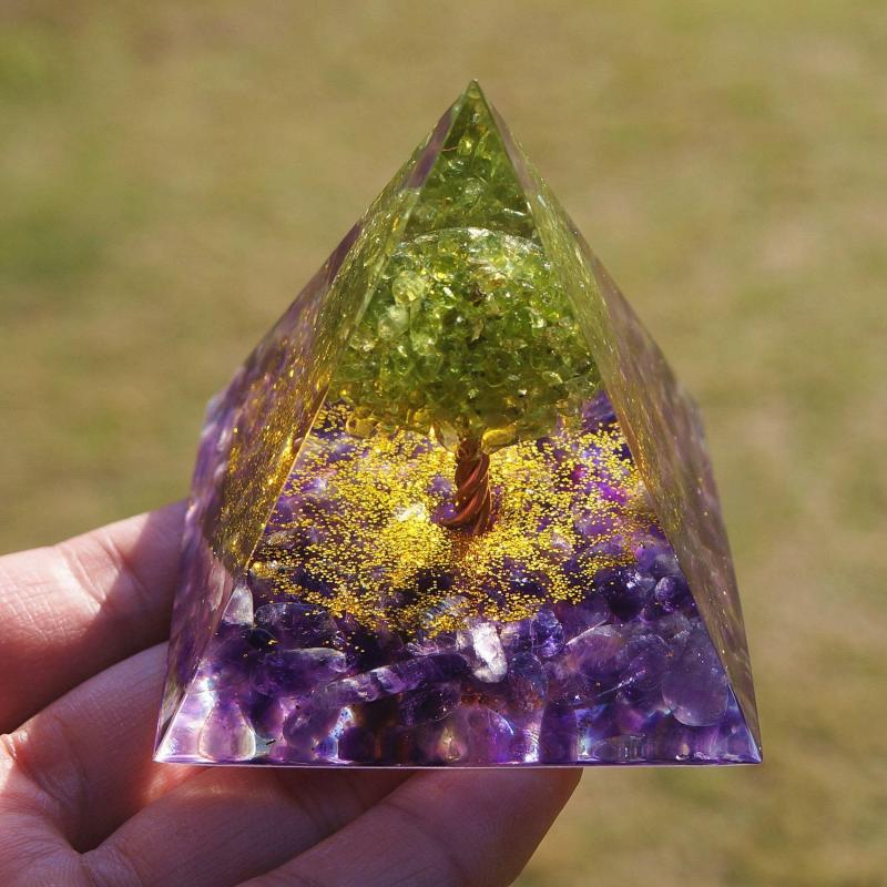 Quartz Crystal Energy Generator Tree Of Life Pyramid Peridot Amethyst