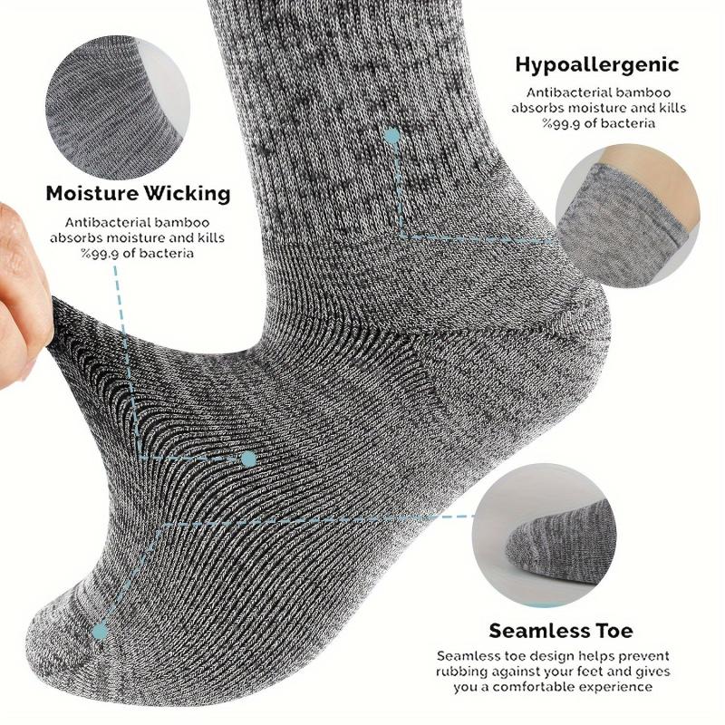 6 Pairs Bamboo Thermal Cushion Crew Socks Soft Breathable Comfortable