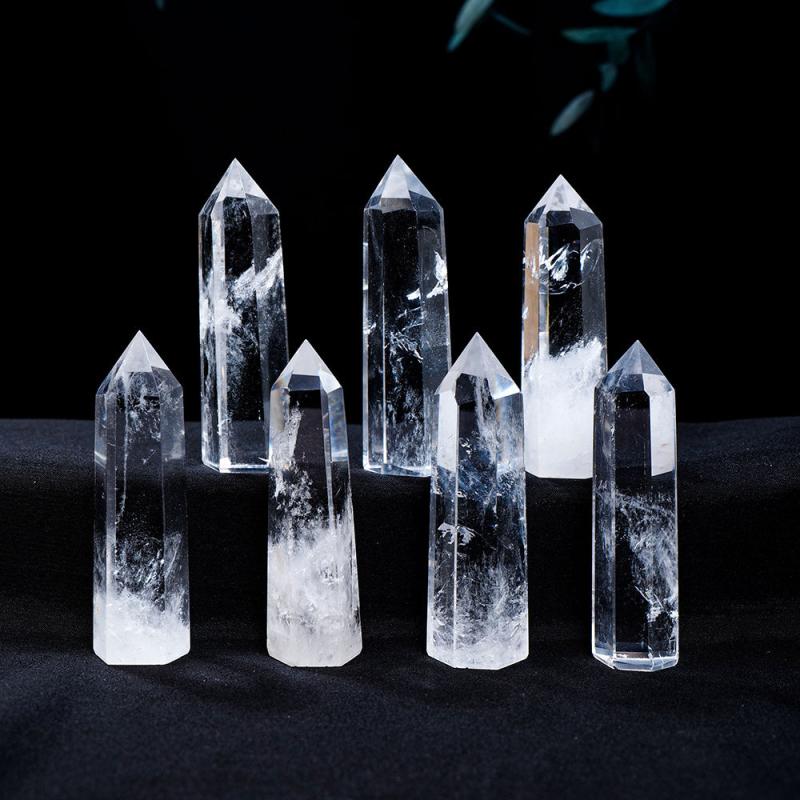 Clear Quartz Crystal Wand Faceted Single Point Crystal Prism Stones