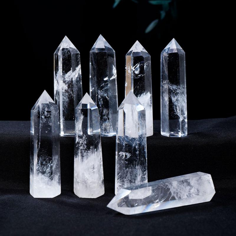 Clear Quartz Crystal Wand Faceted Single Point Crystal Prism Stones