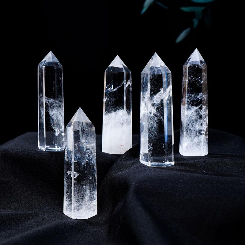 Clear Quartz Crystal Wand Faceted Single Point Crystal Prism Stones