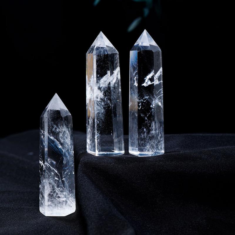Clear Quartz Crystal Wand Faceted Single Point Crystal Prism Stones