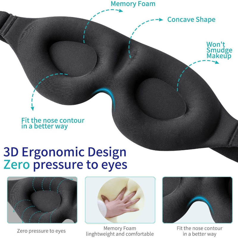 3D Sleep Mask Contoured Cup Night Blindfold Light Blocking Eye Cover