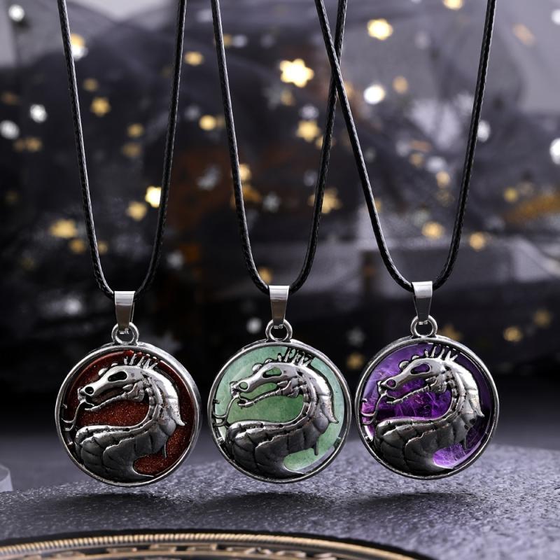 Natural Healing Crystal Chakra Dragon Pendant Necklace for Women and Children