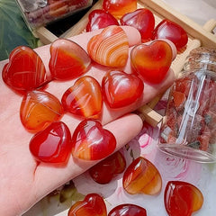 20pcs Red Carnelian Agate Heart Carving Stone Chakra Spiritual Balance