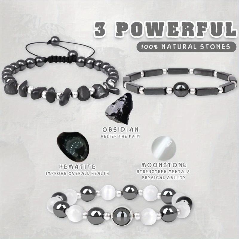 3pcs Gallstone Bracelet Beads Jewelry Men Women Holiday Birthday