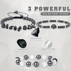 3pcs Gallstone Bracelet Beads Jewelry Men Women Holiday Birthday