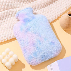 Plush Tie-dye Rainbow Water Bag for Hot Compress & Winter Warmth