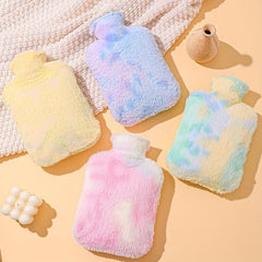 Plush Tie-dye Rainbow Water Bag for Hot Compress & Winter Warmth