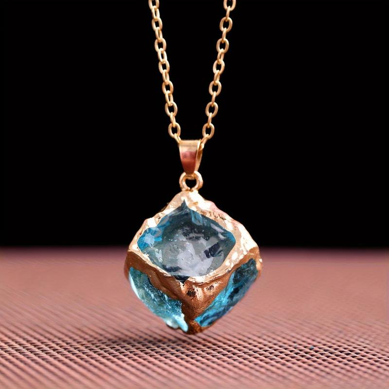 Crystal Square Pendant Necklace With Energy Stone - Christmas Gift