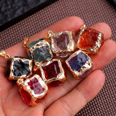 Crystal Square Pendant Necklace With Energy Stone - Christmas Gift