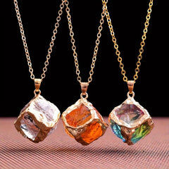 Crystal Square Pendant Necklace With Energy Stone - Christmas Gift