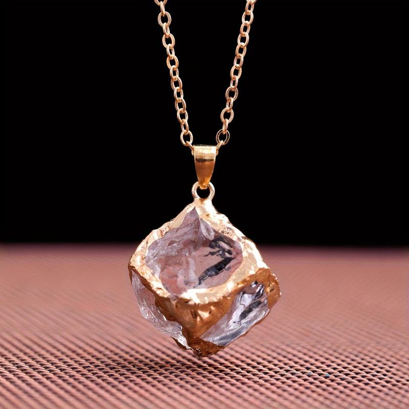 Crystal Square Pendant Necklace With Energy Stone - Christmas Gift