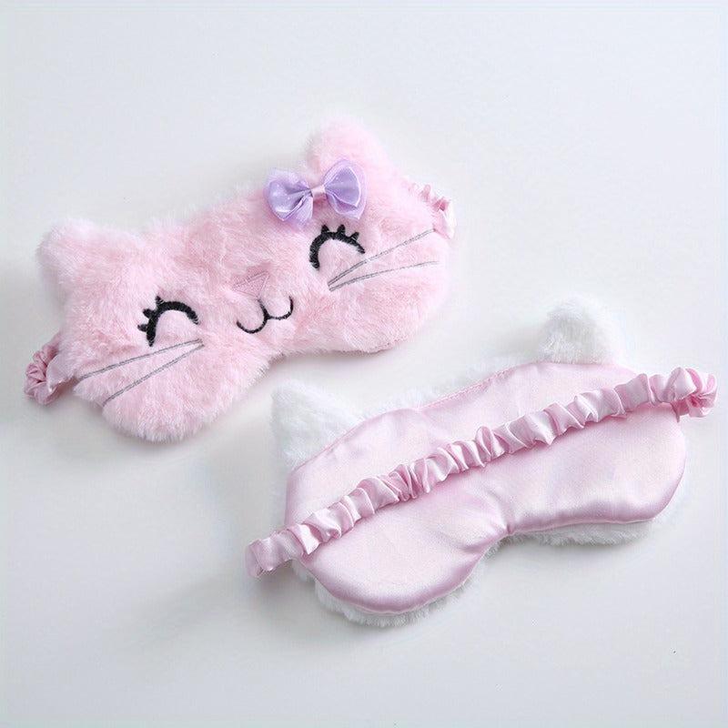 Cat Eye Sleep Mask Plush Anime Blindfold Travel Rest Aid Eyepatch Pink