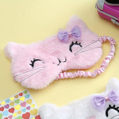 Cat Eye Sleep Mask Plush Anime Blindfold Travel Rest Aid Eyepatch Pink