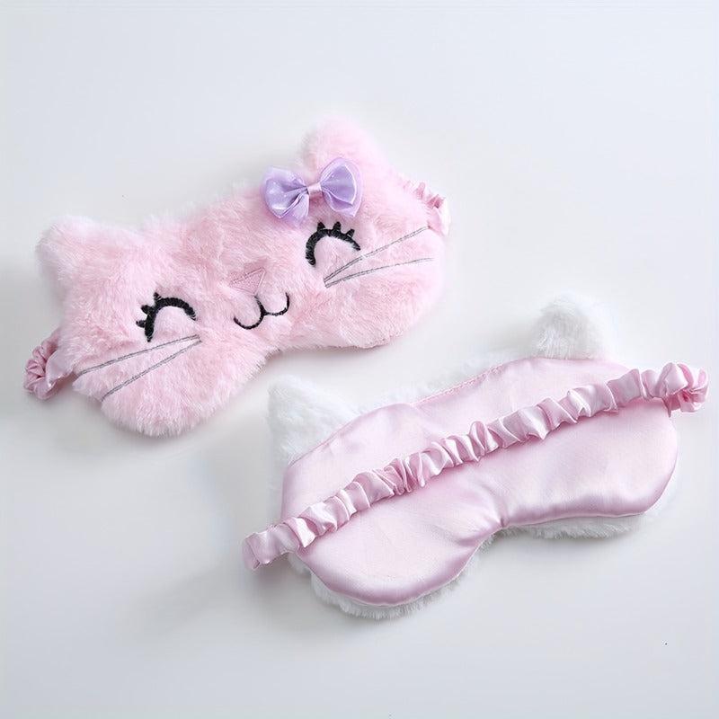 Cat Eye Sleep Mask Plush Anime Blindfold Travel Rest Aid Eyepatch Pink