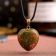 Natural Rose Quartz Heart Pendant Gemstone Necklace Charm Healing Stone
