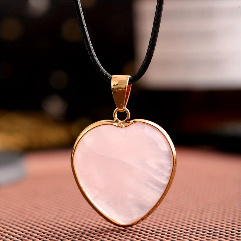 Natural Rose Quartz Heart Pendant Gemstone Necklace Charm Healing Stone