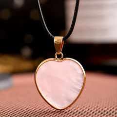Natural Rose Quartz Heart Pendant Gemstone Necklace Charm Healing Stone