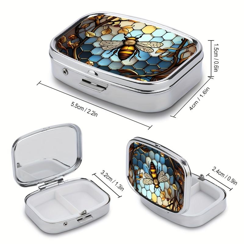 Plaid Bee Pill Box 2 Compartment Portable Medicine Case